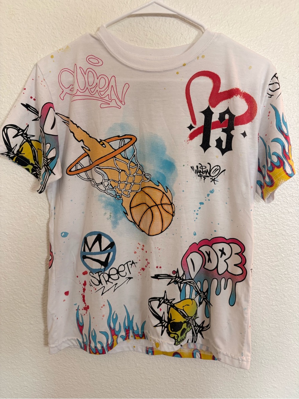 White Graphic Street Art Basketball Tee - Unbranded